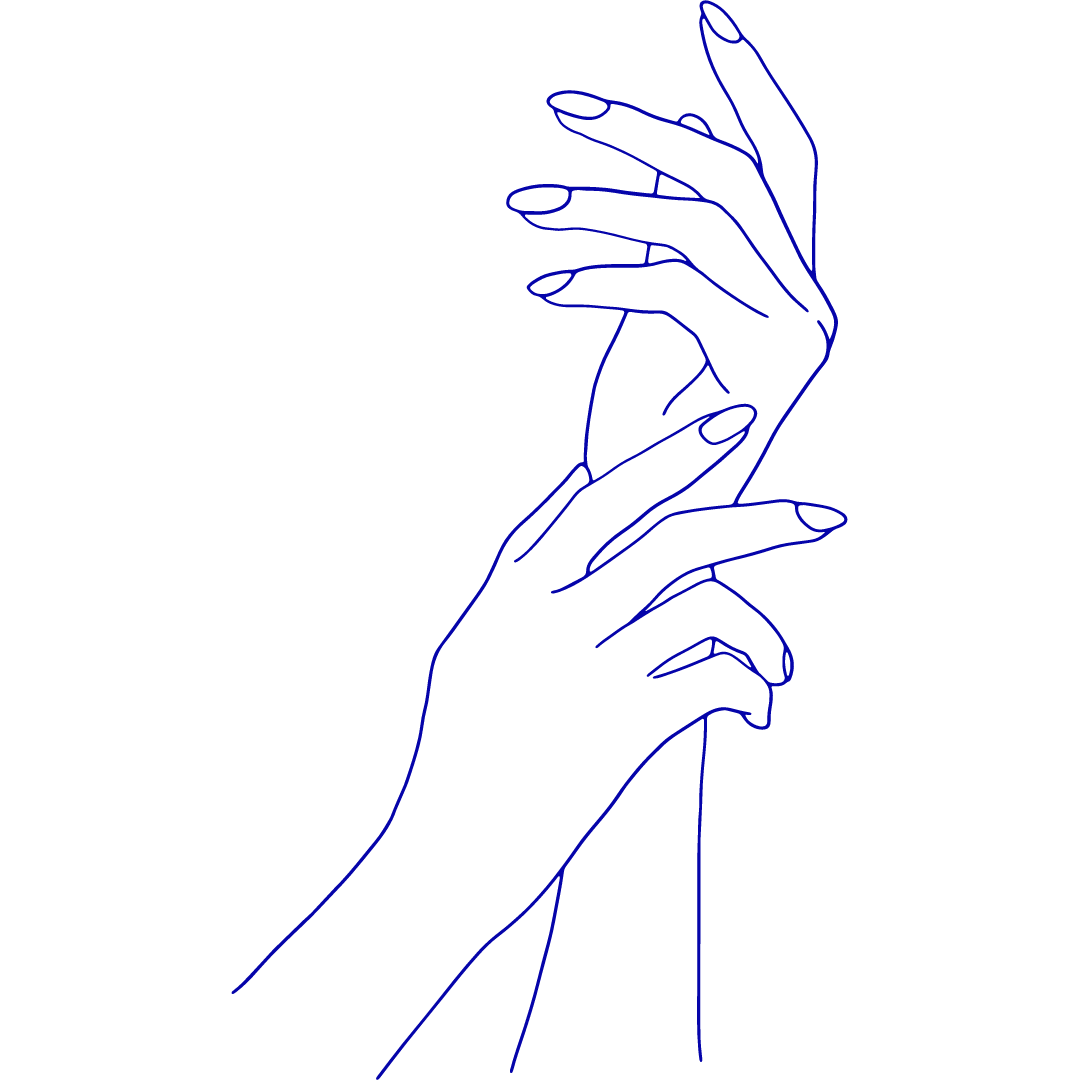 Blue outlined hands rubbing